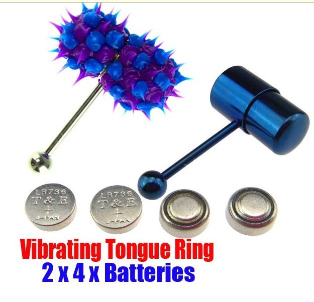 2 Vibrating Tongue Bar Stud Ring +8 Free Batteries Body Piercing
