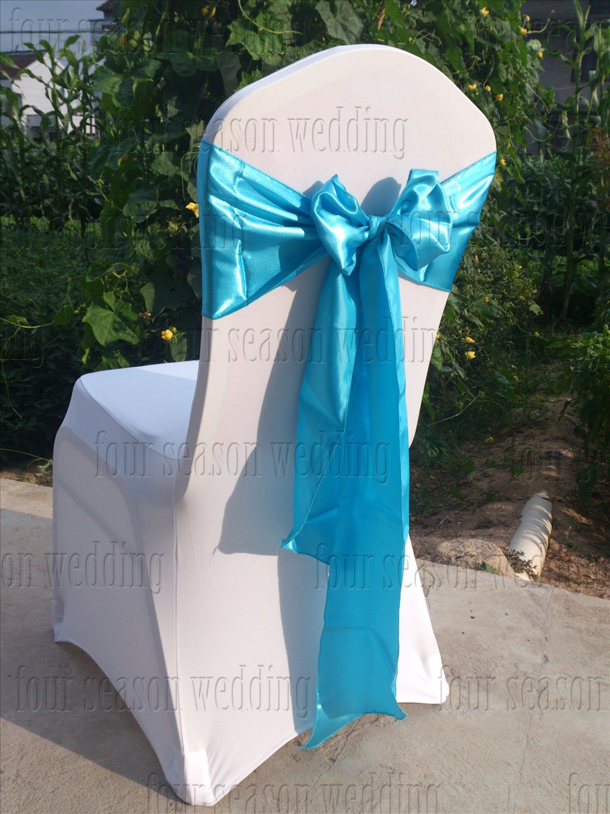 Sky Blue Satin Chair Sash Bow Ribbon Wedding Party Banquet Decoration