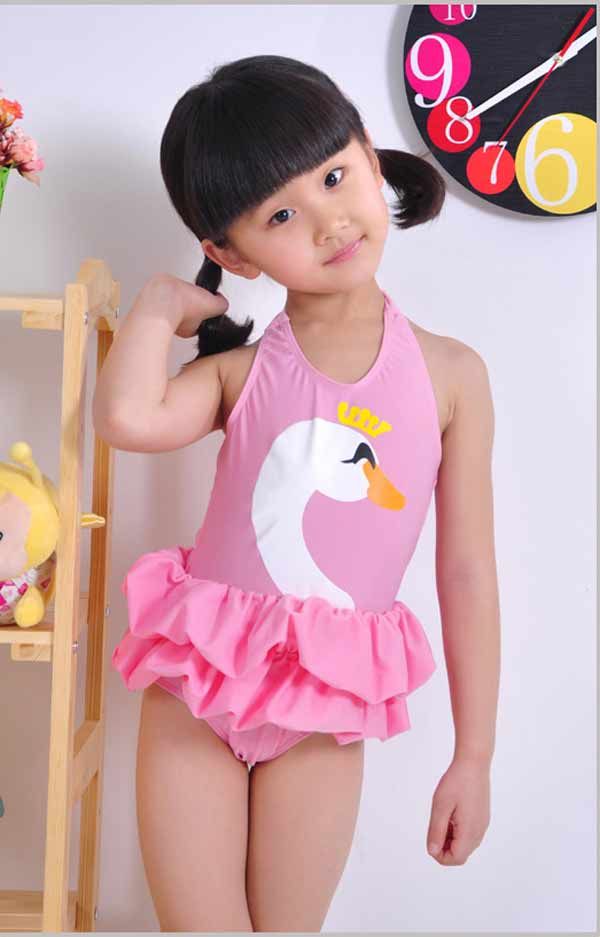 2017 Girl One Piece Swimwear Swimsuits Little Swan Kids Pool Beach Wear