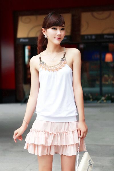 women's sleeveless cotton t shirt ladies handmade beaded craft vest decoration basic tanks female, White
women's sleeveless cotton t shirt ladies handmade beaded craft vest decoration basic tanks female, White