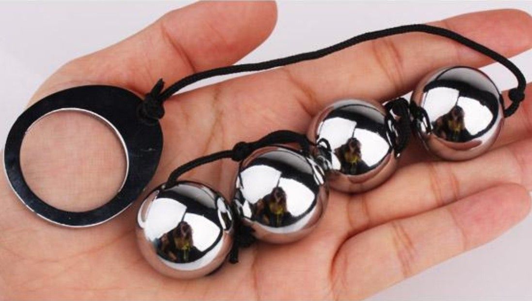 4 Metal Balls Beads With Tab Stainless Steel Silver Anal Plug Fun For