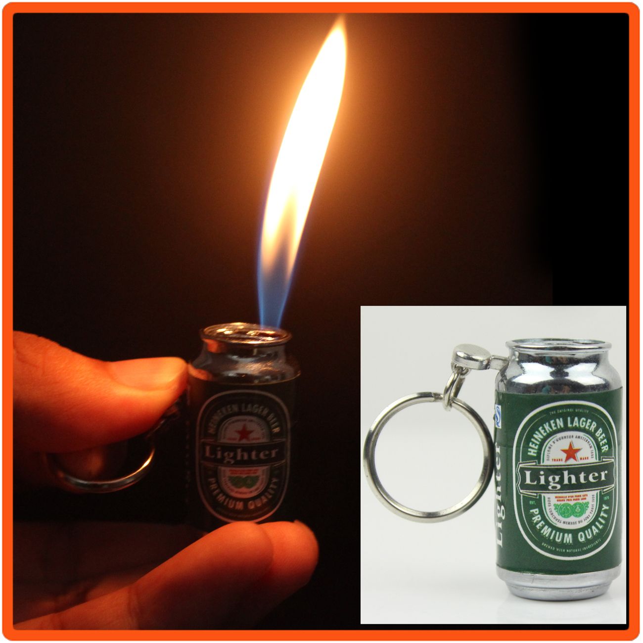 2017 New Novelty Beer Can Keyring Metal Inflatable Butane Gas Cigarette