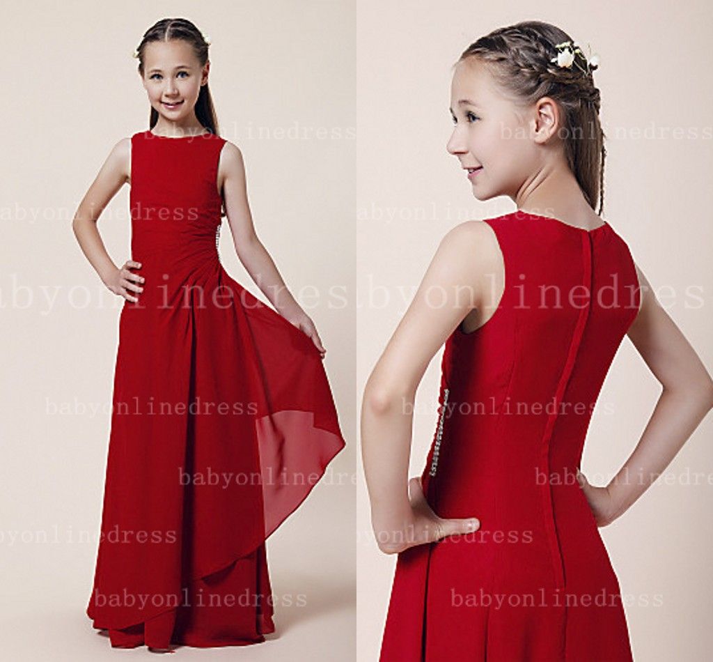 Red chiffon bateau sleeveless junior bridesmaid dresses sweep train ... Red chiffon bateau sleeveless junior bridesmaid dresses sweep train ...