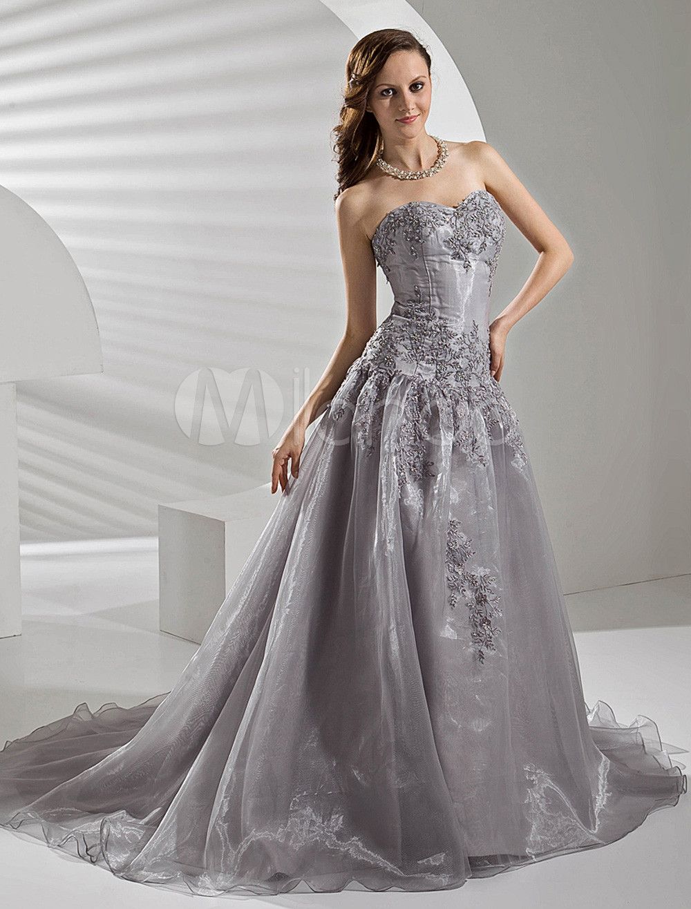 Discount Euro Style Silver A Line Strapless Embroidery Floor Length