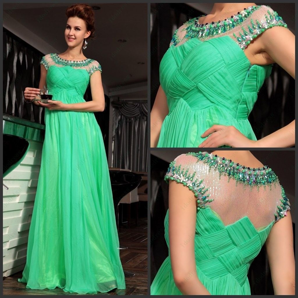 Best Selling Cap Formal Evening Dress Sheath Scoop Neck Chiffon Pleat