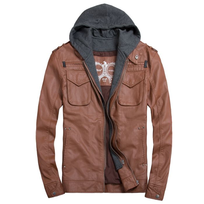 Discount Thooo Brand Mens Pu Leather Jackets Hoodie Jacket For Mens Good Quality Faux Leather ...