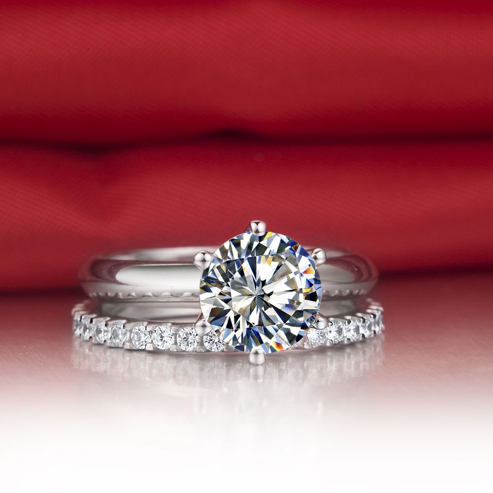 Elegant 2Ct Synthetic Diamond Set Rings for Women Genuine 925 Sterling Silver Jewelry White Gold Plated Promise Ring for Her
