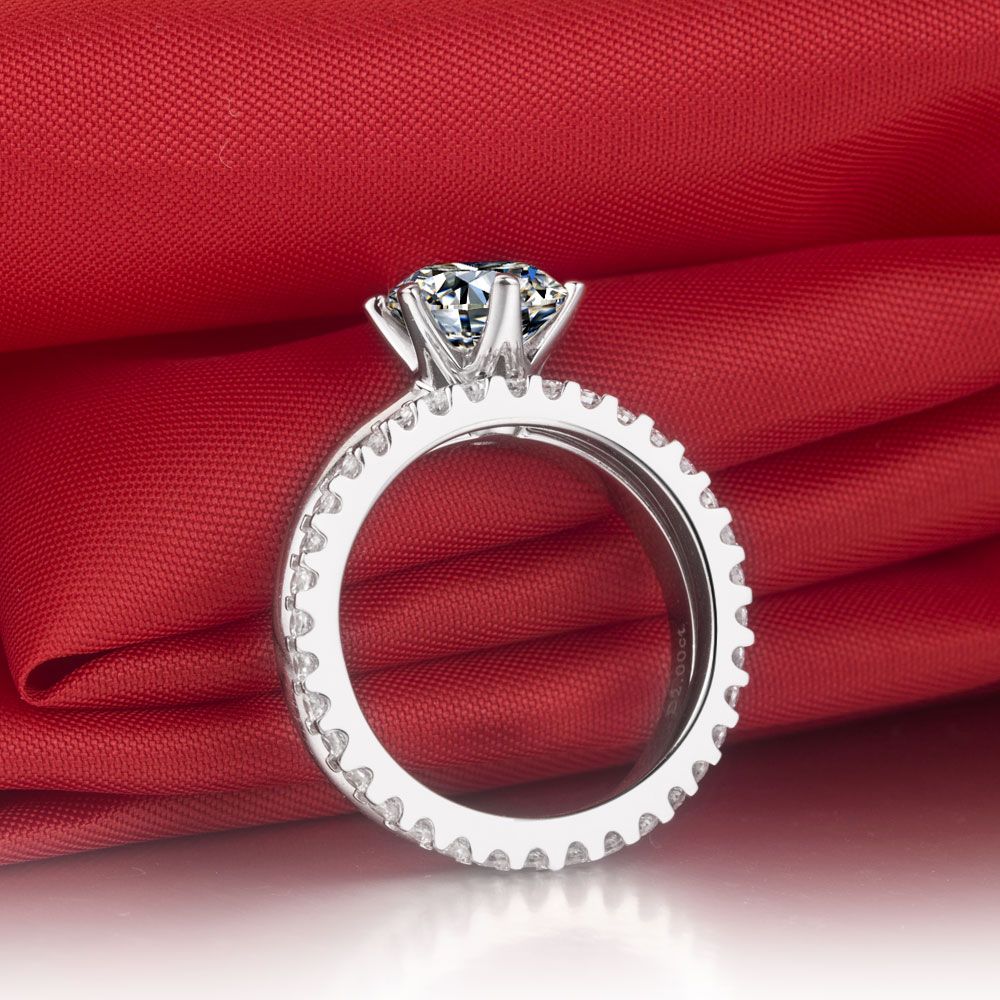 Elegant 2Ct Synthetic Diamond Set Rings for Women Genuine 925 Sterling Silver Jewelry White Gold Plated Promise Ring for Her