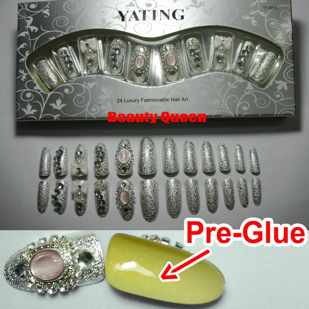 Super Gorgeous ! 24Tips/Box Silver Foil False Nail Tips * Pre-Glue * 3D Pre-Designed Fake Nails Tip Diamond Pearl Girl Bride Wedding Party, Variety
Super Gorgeous ! 24Tips/Box Silver Foil False Nail Tips * Pre-Glue * 3D Pre-Designed Fake Nails Tip Diamond Pearl Girl Bride Wedding Party, Variety
