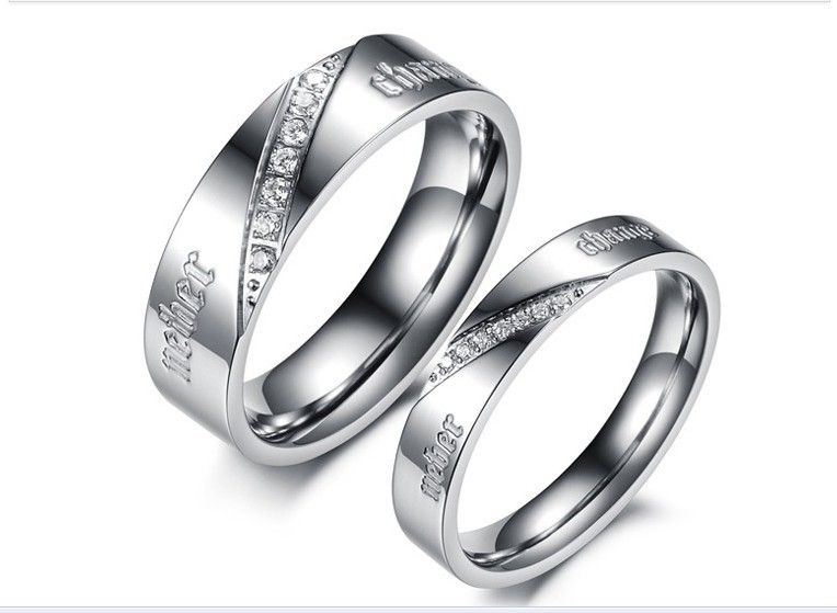 LOVE Couple Lovers Rings SET White Gold Plated Rhinestone lover Ring ...