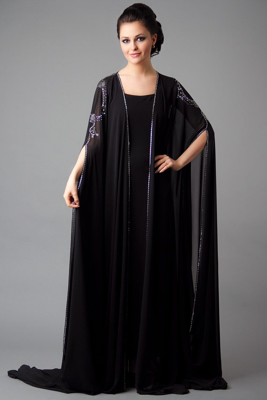 2013 Evening Dresses from Dubai With 3/4 Long Sleeves Chiffon Cape with