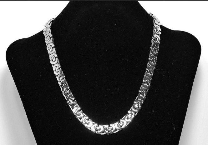Fashion Men's 8mm 316L Stainless Steel Silver flat byzantine Chain Necklace & Bracelet Jewelry Set