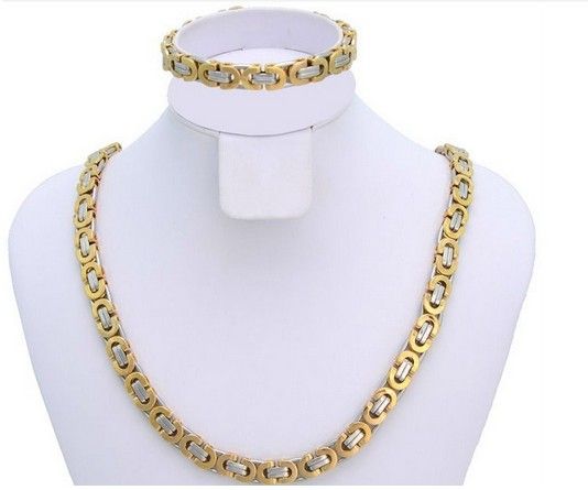 hot style Men's 8mm Gold silver 316L Stainless Steel Silver Gold 8mm wide flat byzantine Chain Necklace & Bracelet Jewelry Set
hot style Men's 8mm Gold silver 316L Stainless Steel Silver Gold 8mm wide flat byzantine Chain Necklace & Bracelet Jewelry Set