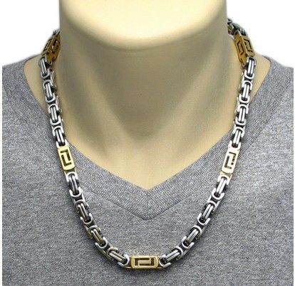Free ship! 316L Stainless Steel Silver gold byzantine Chain Necklace & Bracelet Jewelry Set for Men's jewelry