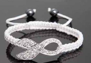 Hot Sales Mix Color White & Pink Crystal Pink Ribbon Breast Cancer Awareness Bracelet Gift