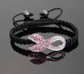 Hot Sales Mix Color White & Pink Crystal Pink Ribbon Breast Cancer Awareness Bracelet Gift