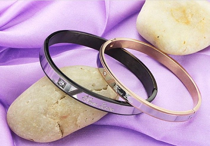 for lover's gifts jewelry High Quality Charm Couple W/CZ Stainless Steel Comfort Wedding Promise cuff bangle bracelet