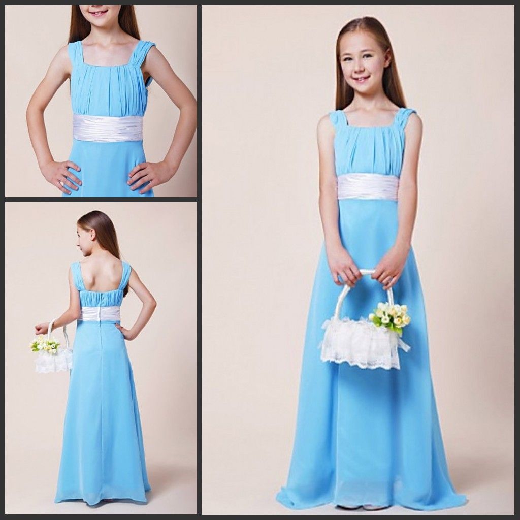 Light Blue Square Junior Bridesmaid Dresses Young Girls Party Gowns