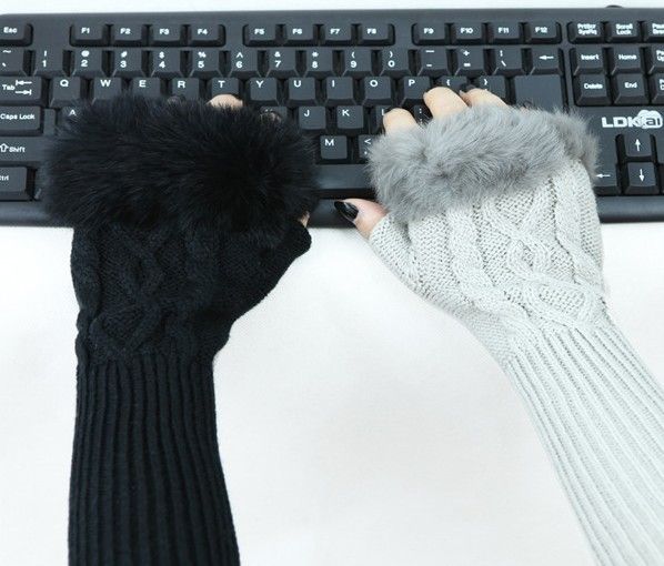 

Knited rabbit fur long Fingerless Gloves Arm warmers ARM CORVER Fashion 12 pairs/lot #3243