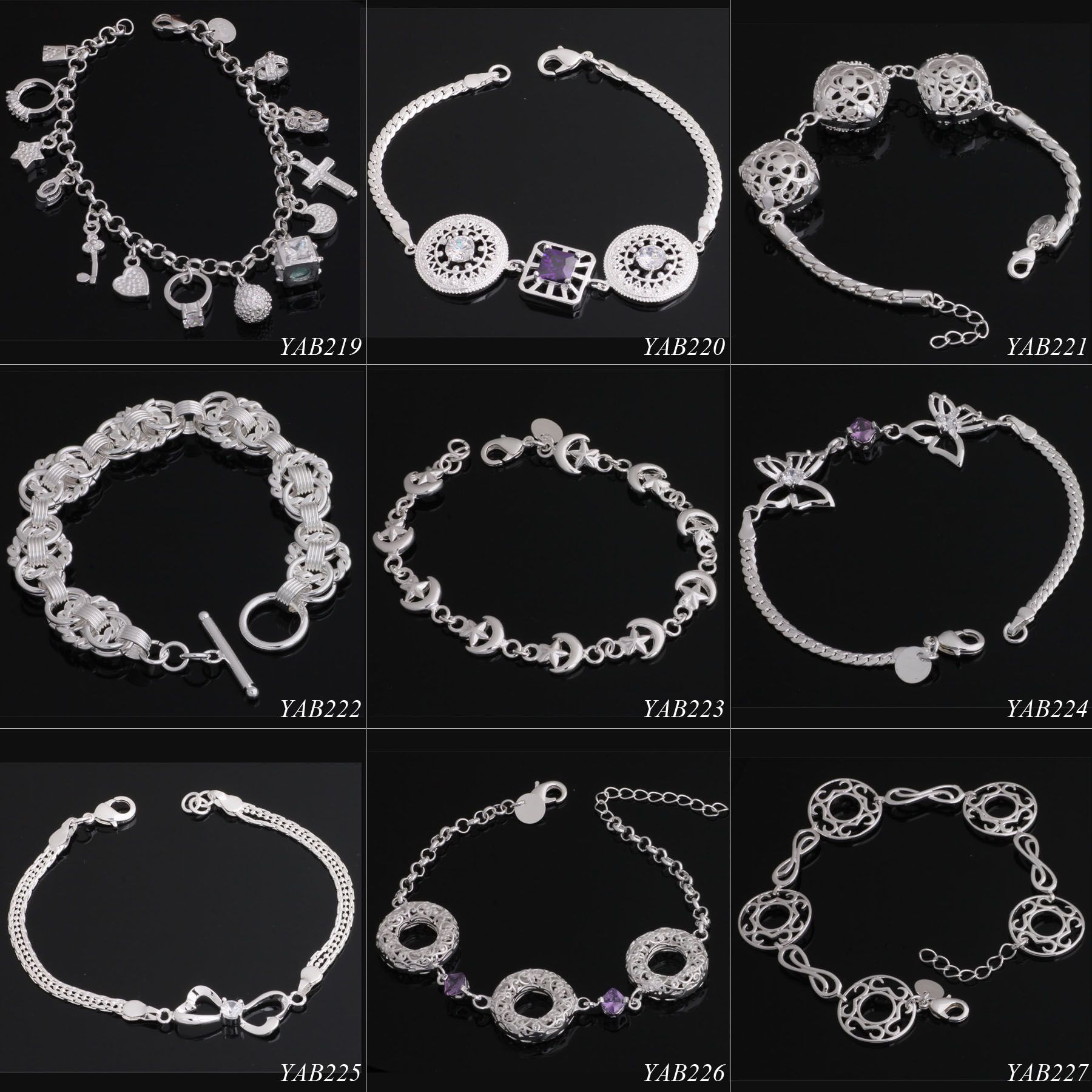 _fashion 925 Silver Plated Bracelets for Lady Mix Different Style with