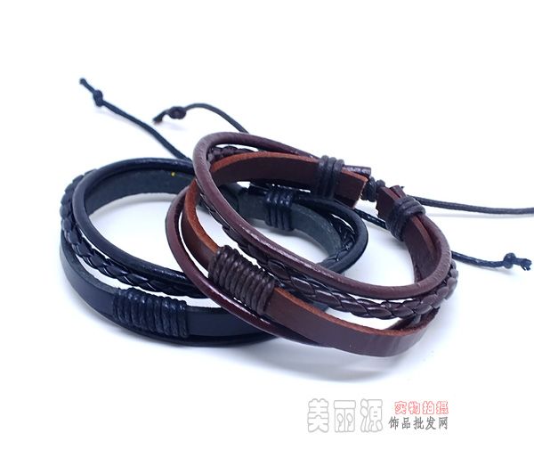 Xmas gift Vintage punk Multilayer Braid genuine Leather hemp Bracelet lovers Adjustable Fashion Multicolor 20pcs/lot