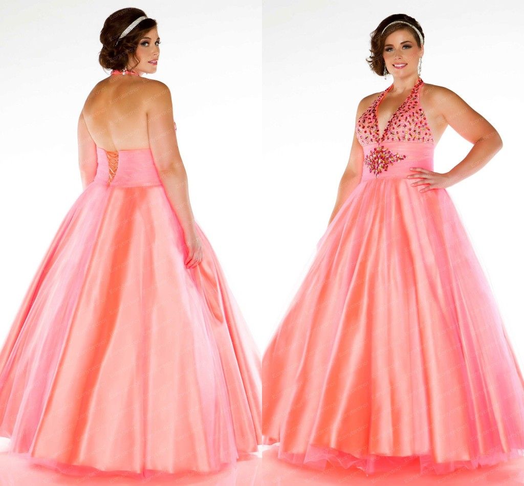 2014 Plus Size Special Occasion Dresses Candy Halter A Line Organza ...