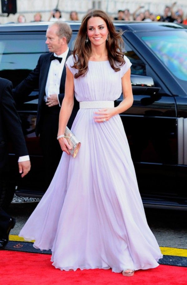 Classic Kate Middleton Red Carpet Dresses Lilac Long Prom Dresses Long Formal Evening Party Gowns with Sash