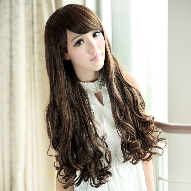 Korean Cute Style Ladies Cosplay Hair Wig Charming Long Fluffy Scroll