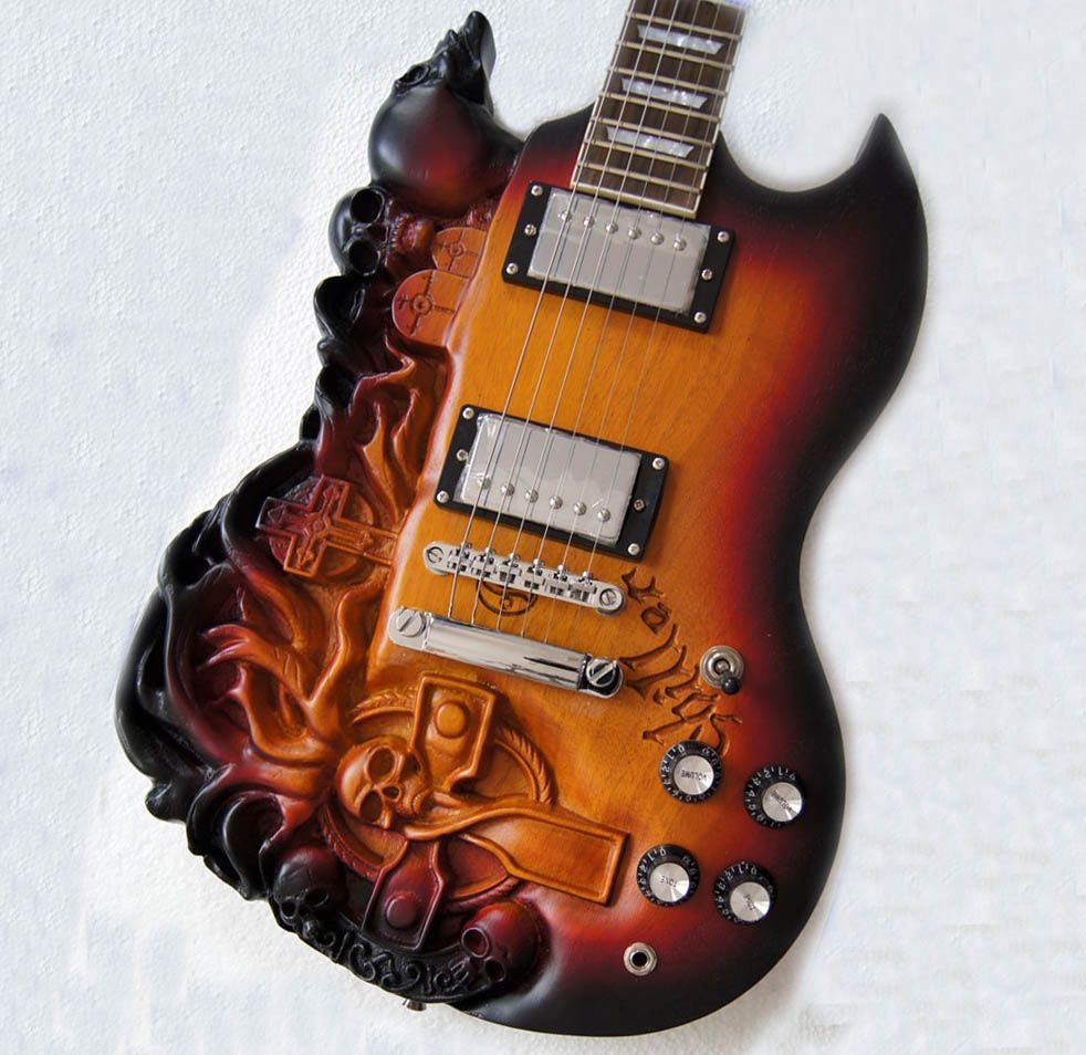 2013 SG Carved Skull Electric Guitar With Ash Body Sunburst Color SG
