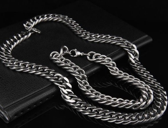 Great 10mm double link chain necklace & bracelet 316L Stainless Steel jewelry set for Cool men's set jewelry