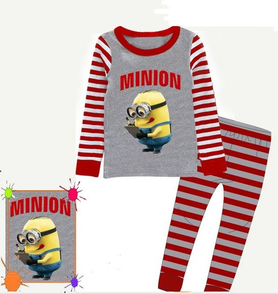 Girls Sleepwear Children Pajamas Yellow Minion Striped Long Sleeve Cartoon Pjs Minions And Pants
