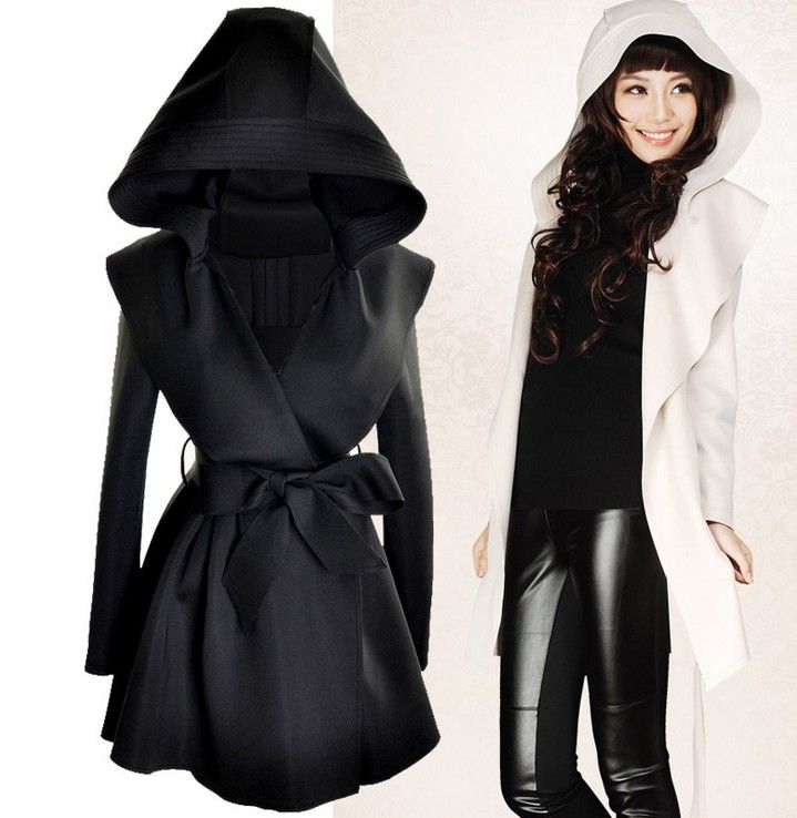 New Style Womens Ladies Girls Hooded Long Coat Black Beige Trench