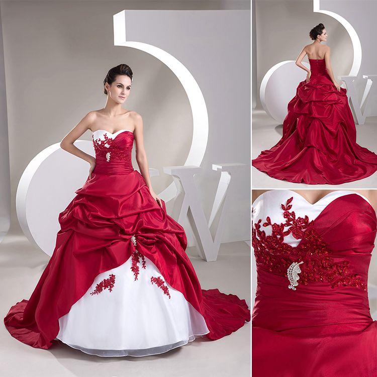 red and white lace wedding dress