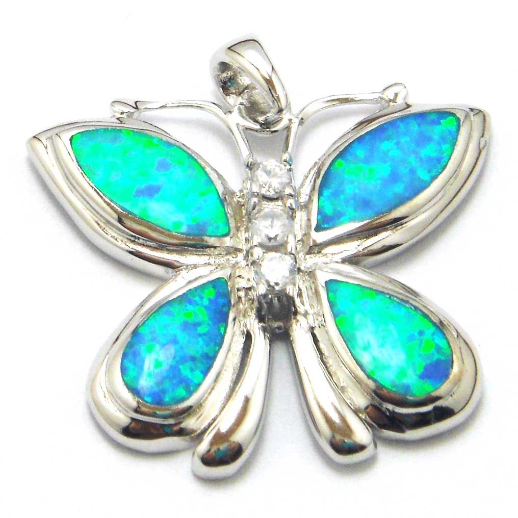 opal jewelry with cz stone;fashion opal butterfly pendant Mexican fire opal pendant 925 stamped women necklace