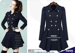 Wholesale - 2013 new monde OL Double-breasted women's coats women's trench coats Skirt womens coats Women's Outwear woolen coat navy