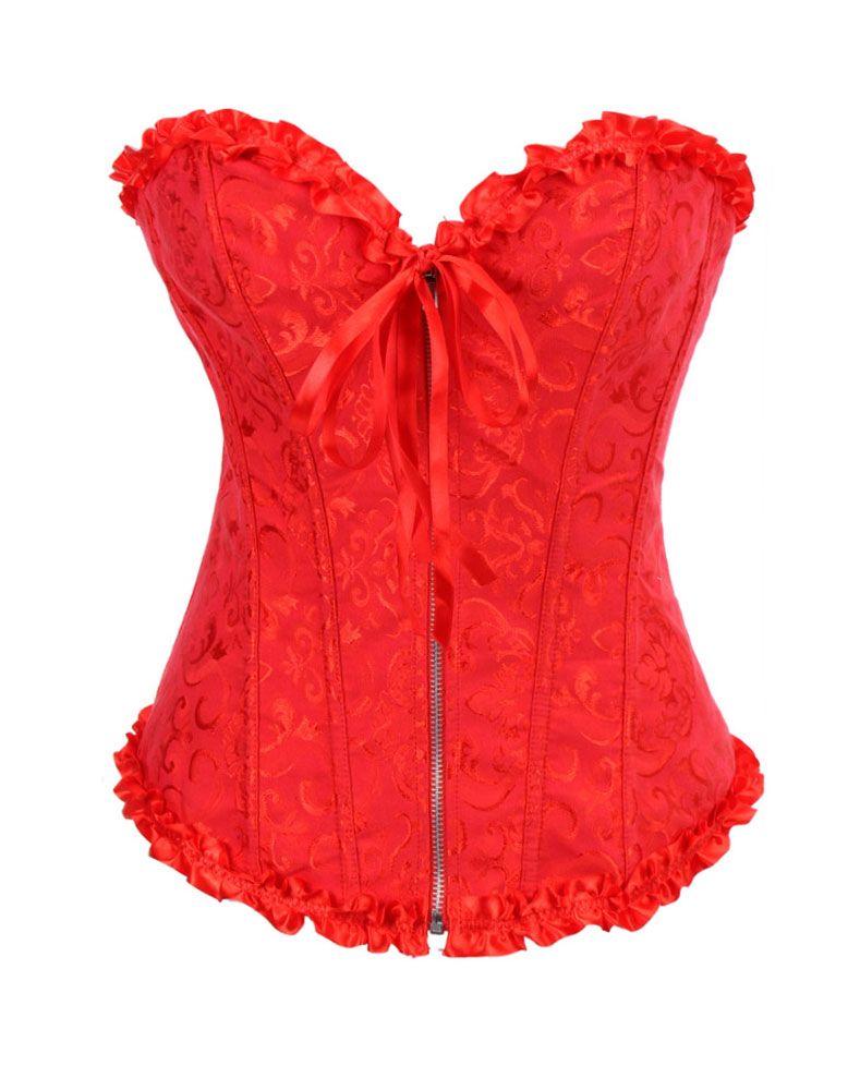 Sexy Gothic Brocade Corset White With Zipper Front and Lace back Women Bustiers Sexy Lingerie 8107