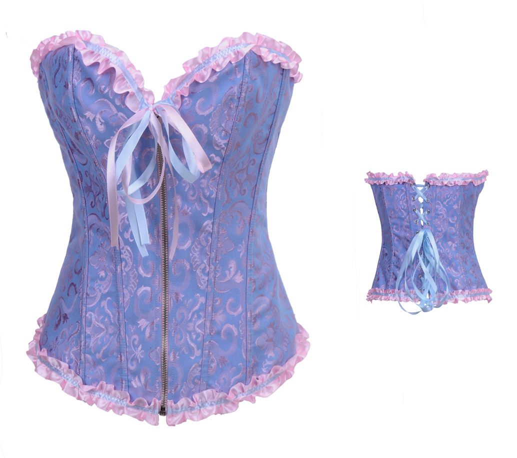 Sexy Gothic Brocade Corset White With Zipper Front and Lace back Women Bustiers Sexy Lingerie 8107