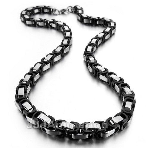 Black silver 7.5mm byzantine chain necklace & bracelet 316L Stainless Steel jewelry set for men's XMAS jewelry,22' and 9''