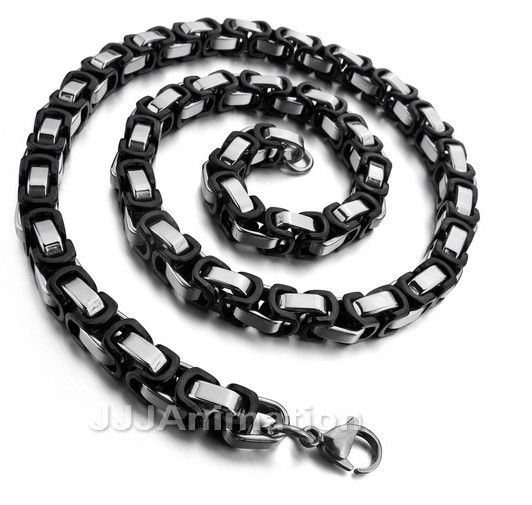 Black silver 7.5mm byzantine chain necklace & bracelet 316L Stainless Steel jewelry set for men's XMAS jewelry,22' and 9''