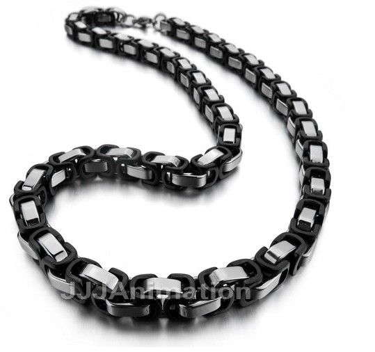 Black silver 7.5mm byzantine chain necklace & bracelet 316L Stainless Steel jewelry set for men's XMAS jewelry,22' and 9''