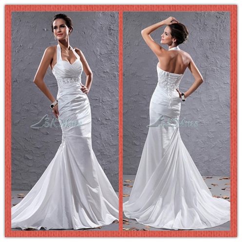 New Free Shipping White Mermaid Wedding Dresses Halter Court Train Fishtail Bridal Gowns Appliques Sequins Dress AW-2
New Free Shipping White Mermaid Wedding Dresses Halter Court Train Fishtail Bridal Gowns Appliques Sequins Dress AW-2