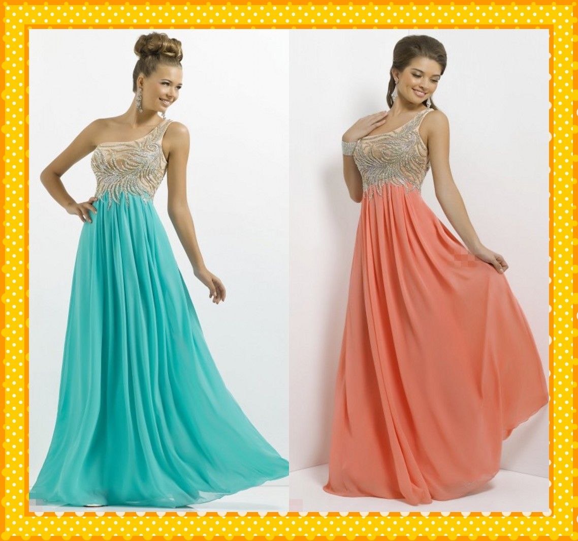 Cheap Prom Dresses Bling Bling Crystals Aqua Coral Long Women Formal ...