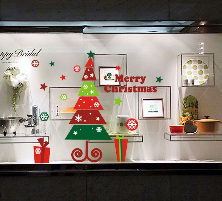 New Diy Xmas Tree Shop Window Stickers, Muli Color Christmas Wall