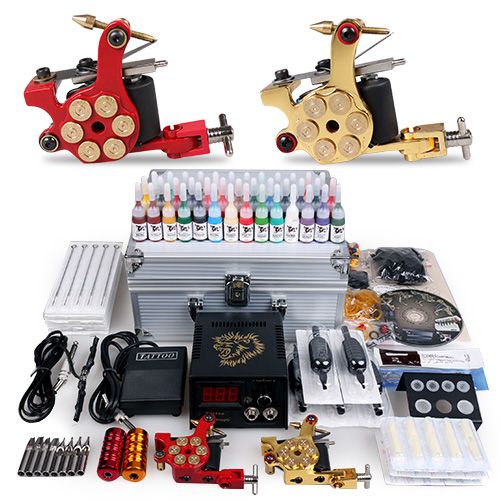 Professional Complete Tattoo Kit Gun 2 Machines Inks Sets Disposable