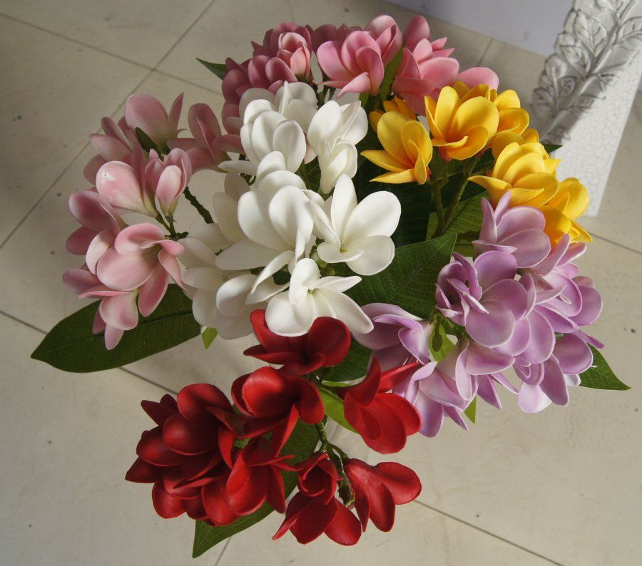 2017 ! 36cm Pu Latex Plumeria Flower Artificial Real Touch High