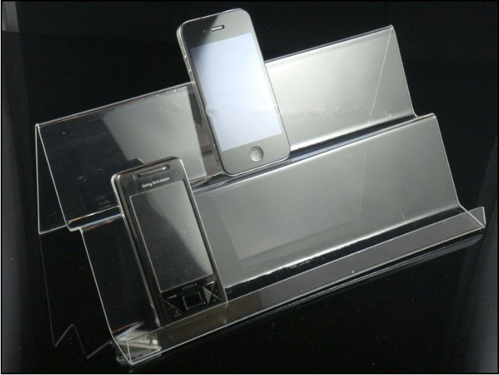 2017 Hot Sale Clear Acrylic Double Layer Long Shelf Mobile Cell Phone
