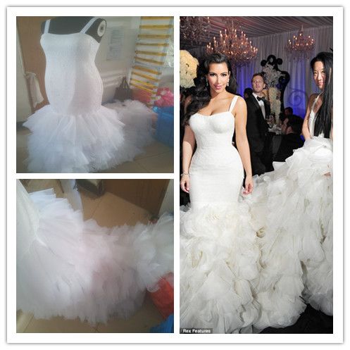 2014 Kim Kardashian Mermaid Wedding Gowns Actual Image 