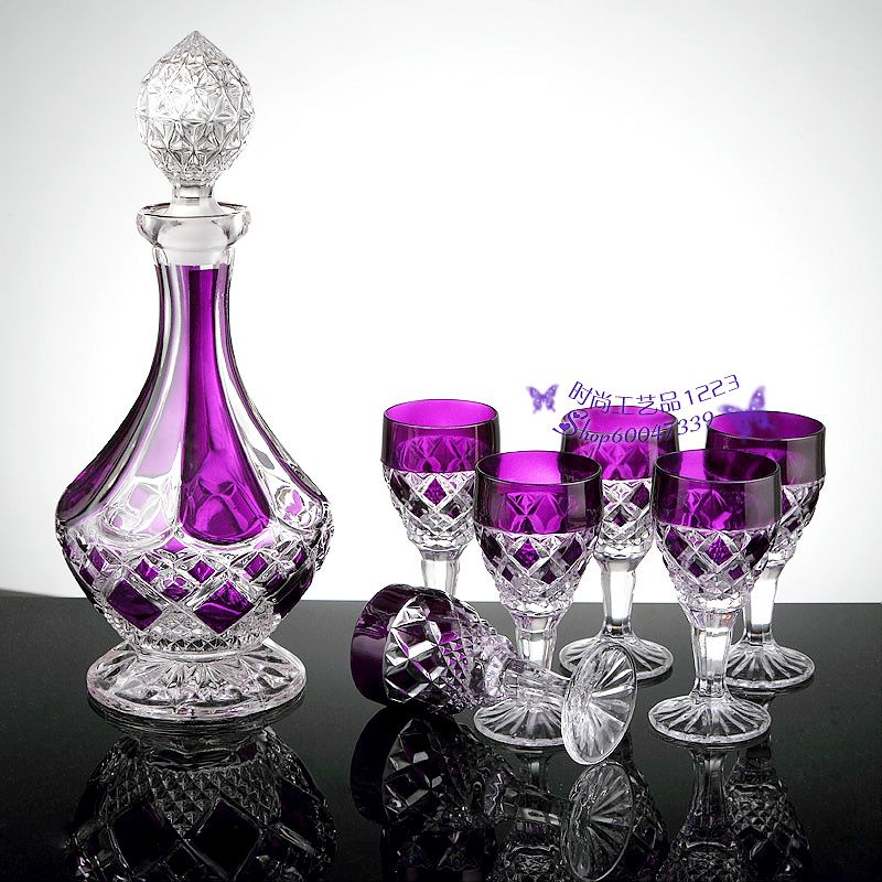 Best Czech Crystal Bar Set Quality Purple Decorative Pattern Fashion