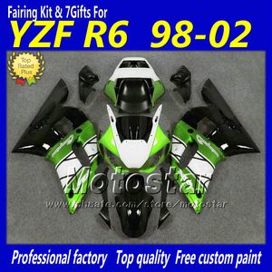 YZF R6 1998-2002 YAMAHA vücut kitleri için ABS yeşil beyaz siyah kaporta bodykit YZFR6 98 99 00 01 02 YZFR6 motosiklet grenaj