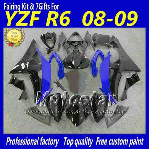 Yamaha için yüksek kaliteli siyah mavi gövdeli seti YZF-R6 2008 2010 YZFR6 Faceing Kit YZF R6 YZFR600 08 09 10 ASS Vücut Kitleri VF36